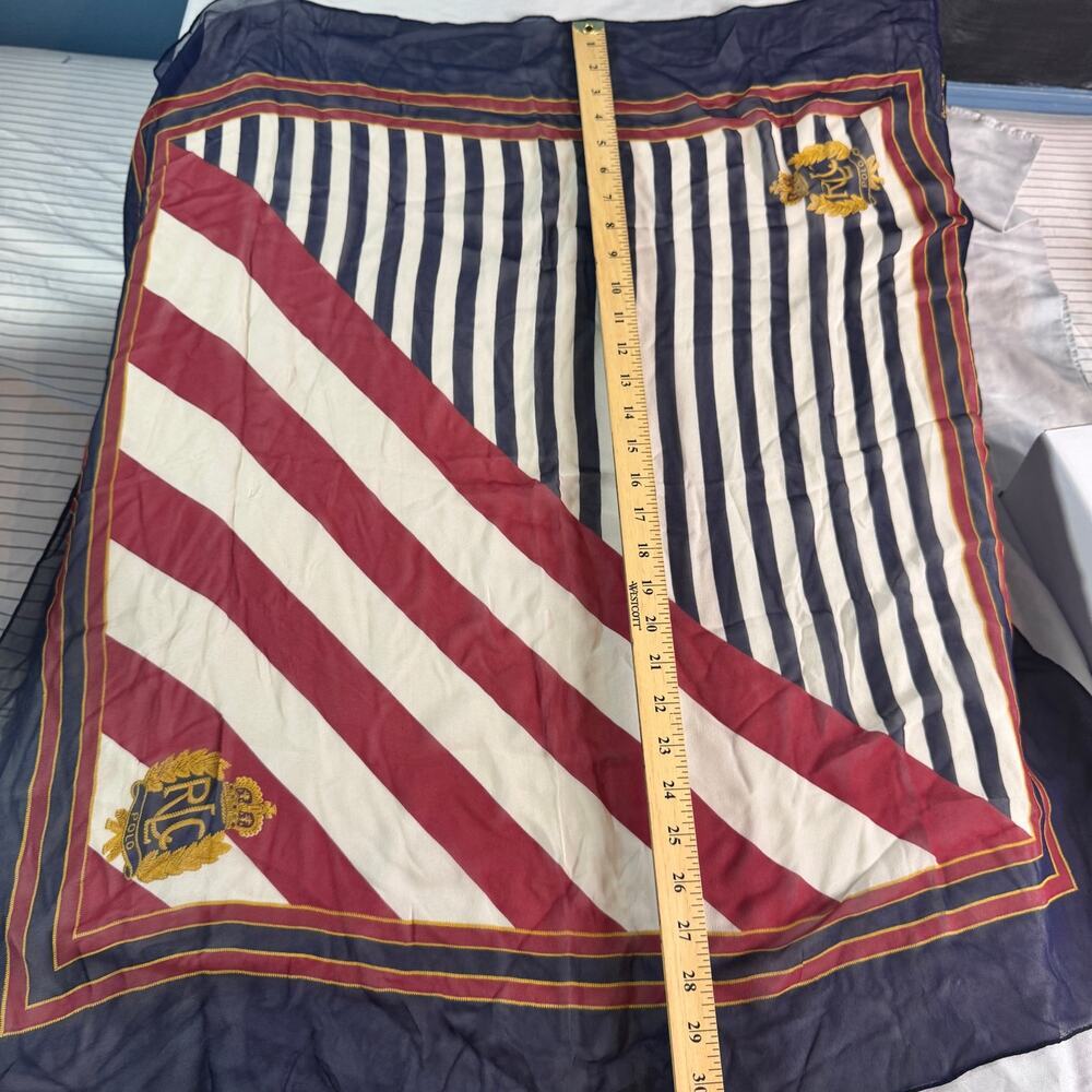 Vintage Ralph Lauren Nautical Crest Flag Sheer Scarf Navy Red White Large - Picture 8 of 8